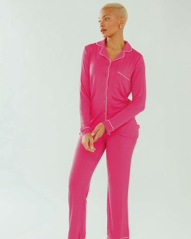 Pink Modal Button Up Long Pyjama Set